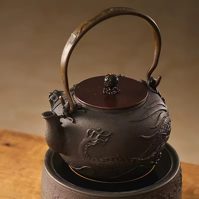 Japanese Style Cast Iron Lifting Beam Pot Pure Handmade Pig Iron Pot Kung Fu Tea Set Teapot Boilable Tea Kettle