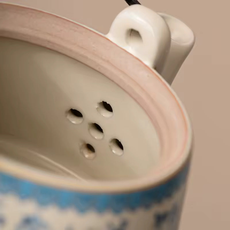 Chinese Ru Kiln Blue and White Teapot Home Vintage Handmade Ceramic Handle Pot Kung Fu Tea Set Tea Infuser