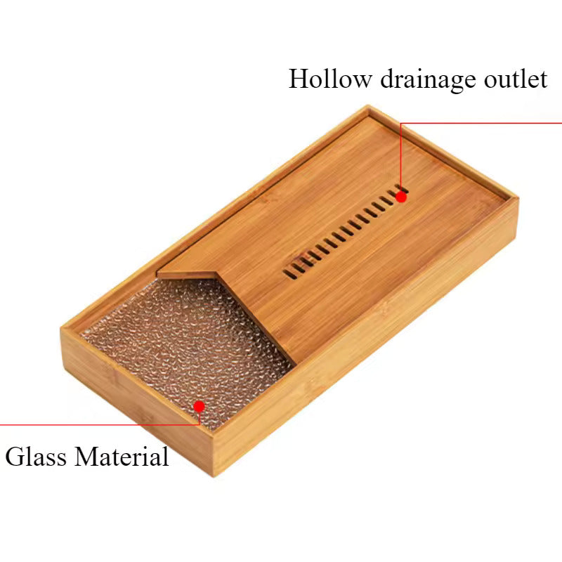Household Glass Bamboo Water Storage Tea Tray Small Dry Tea Table in The Living Room New Kung Fu Tea Set Water Storage Tray