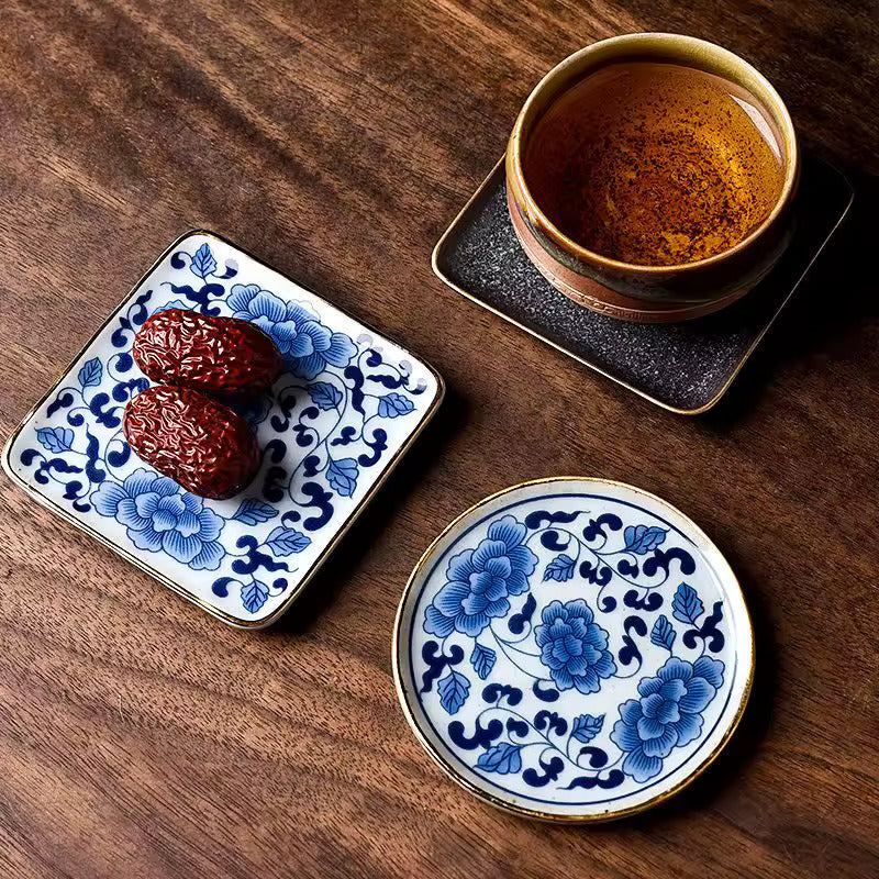 Creative Ceramic Tea Cup Mat Gold Anti Slip Tea Table Insulated Cup Holder Kung Fu Tea Ceremony Accessories