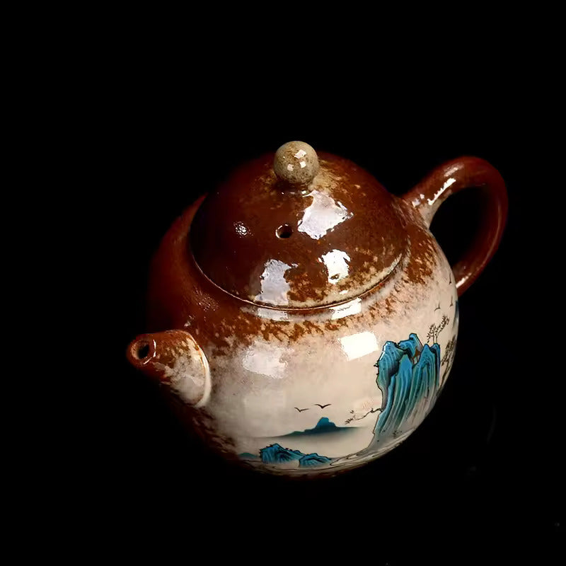Household Kiln Transformation Retro Teapot Chinese Kung Fu Tea Set Chai Shao Lan Shan Shui Handmade Filter Tea Pot Infuser