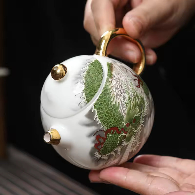 White Sheep's Fat Jade Porcelain Teapot White Porcelain Depicting Gold Brewing Teapot Kung Fu Tea Set Accessories Gift