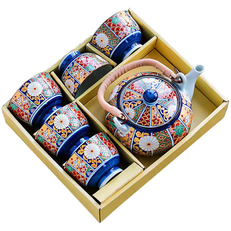 Decals Trace Gold Ancient Imari Golden Color Ceramic Teapot with Beam Handle Retro Kung Fu Tea Set Set with One Pot Five Cups