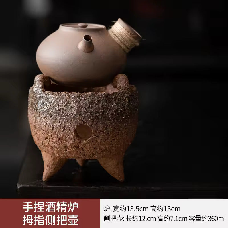 Thumb Side Handle Pot Outdoor Hearth Tea Maker Rough Pottery Teapot Dry Burnable Kung Fu Tea Set Tea Maker