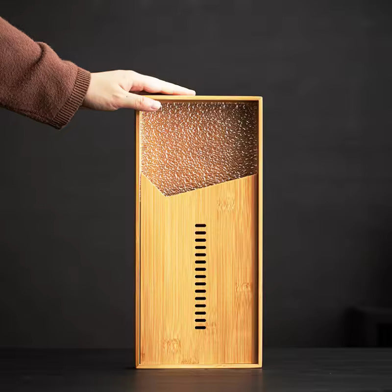 Household Glass Bamboo Water Storage Tea Tray Small Dry Tea Table in The Living Room New Kung Fu Tea Set Water Storage Tray