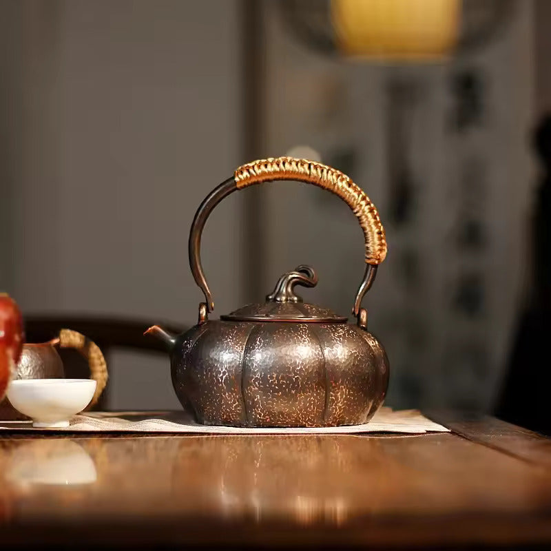 Handmade Pumpkin Copper Pot Pure Purple Copper Kettle Circle Stove Tea MakerElectric Pottery Stove Teapot