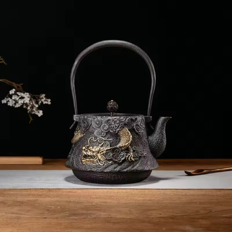 Handmade Relief of Southern Iron Pot Golden Teapot for Boiling Water and Brewing Tea