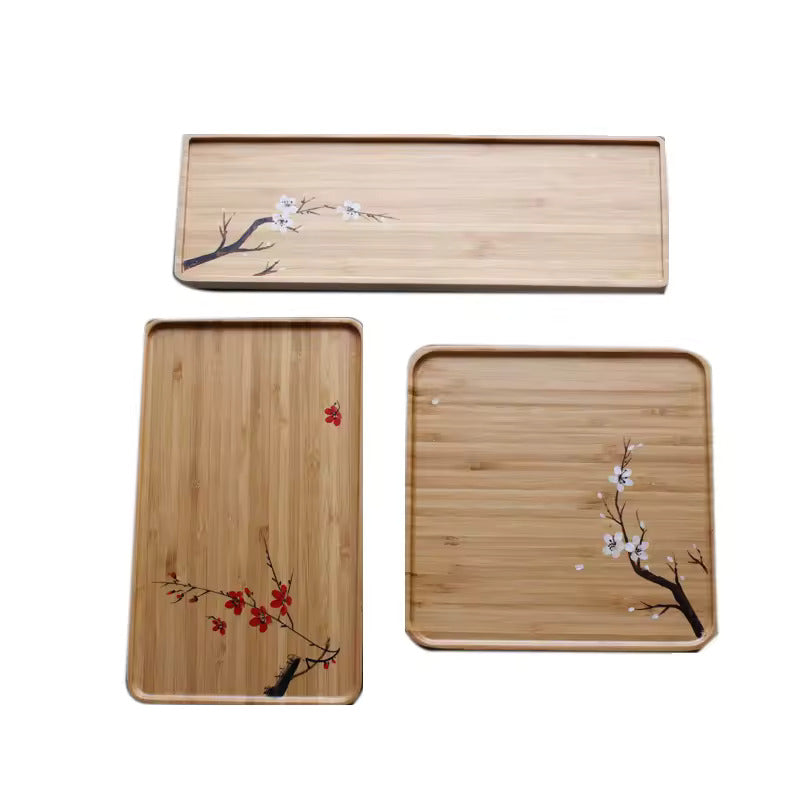 Hand painted dry brewed bamboo tea tray simple small tea tray tea table tea set accessories office and household tea tray