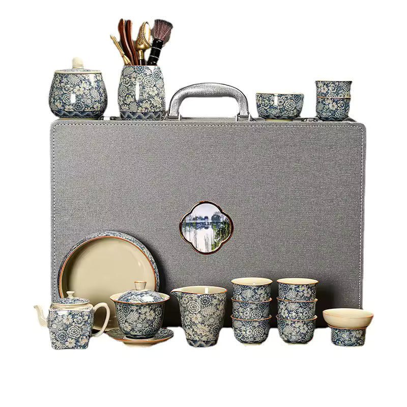 Household Chinese Blue and White Porcelain Tea Set Office Brewing Tea Premium Gift Set