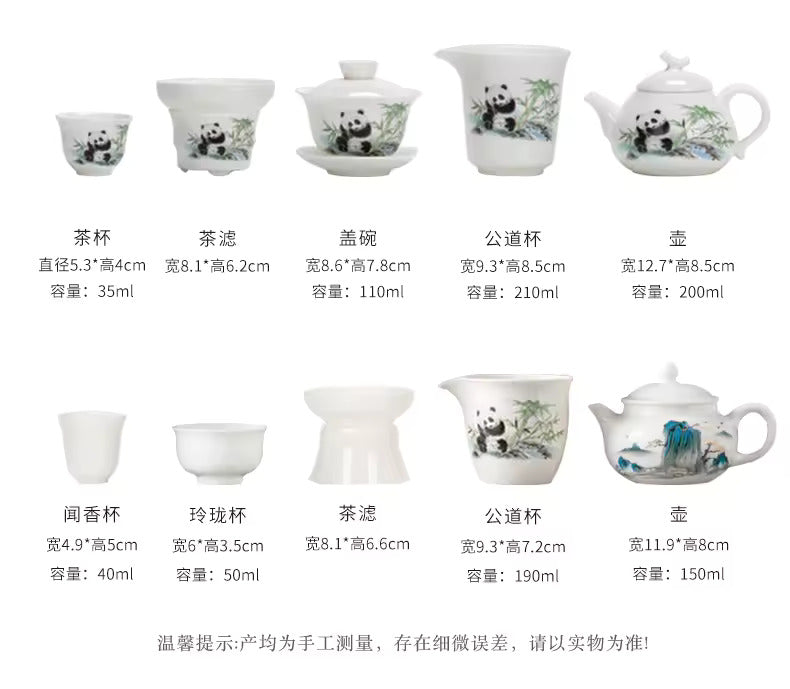 High End Sheep Fat Jade Porcelain Tea Set Home Office Kung Fu Tea Set Panda Tea Brewery Gift Box