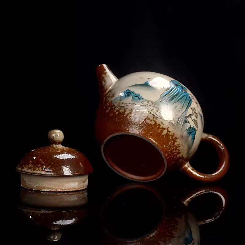 Household Kiln Transformation Retro Teapot Chinese Kung Fu Tea Set Chai Shao Lan Shan Shui Handmade Filter Tea Pot Infuser