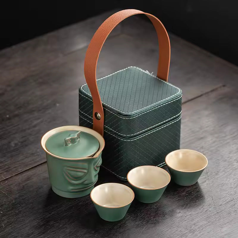 Chinese Style Retro Sanxingdui Portable Ceramics Travel Tea Set Outdoor Tea Maker Minute Maid Cup Gaiwan Ashtray