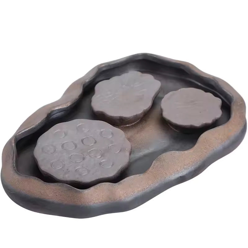 Ceramic Lotus Pond Tea Tray Coarse Pottery Pot Water Storage Small Dry Bubble Table Kung Fu Tea Set Accessories