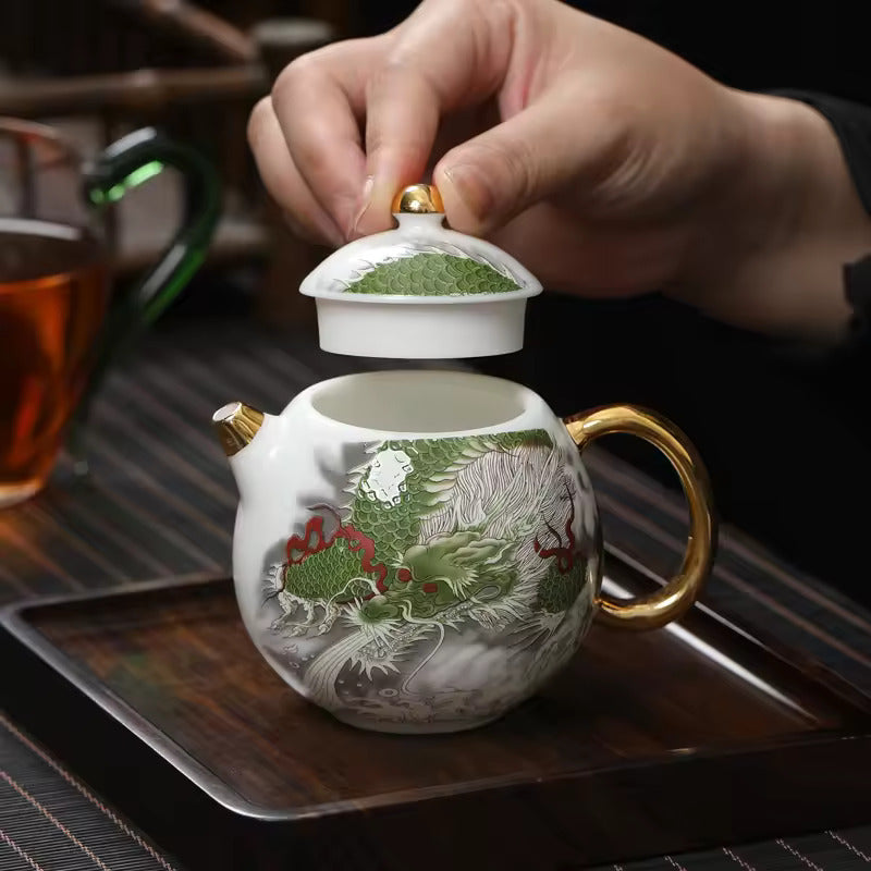 White Sheep's Fat Jade Porcelain Teapot White Porcelain Depicting Gold Brewing Teapot Kung Fu Tea Set Accessories Gift
