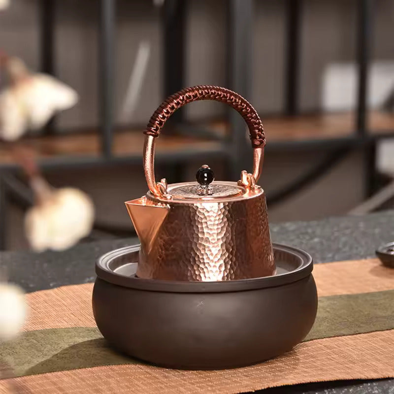 Handmade hammer patterned pure copper teapot Kung Fu tea set accessories handle pot