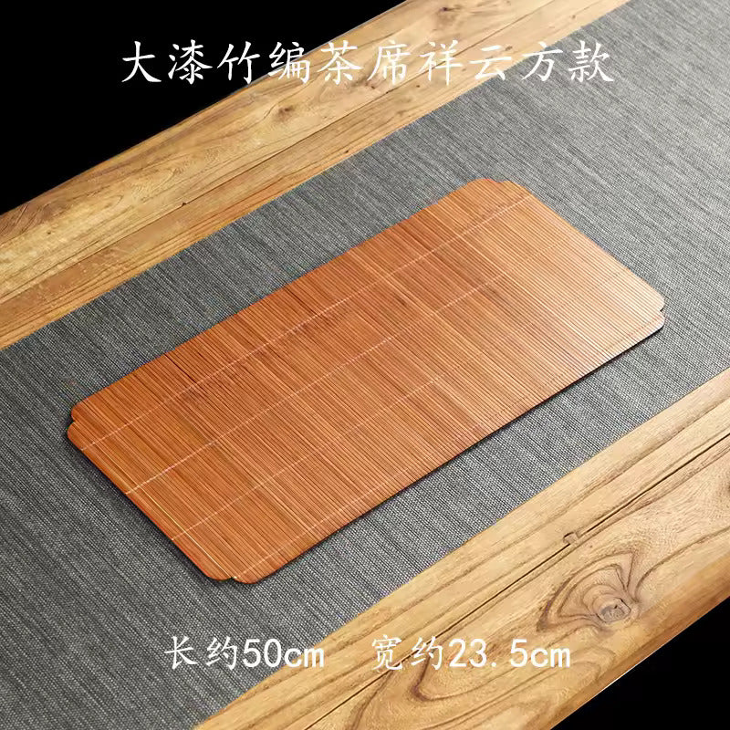 Bamboo Woven Lacquer Tea Mat Chinese Retro Table and Flag Tea Table Mat Double-sided Placemat Insulated Mat