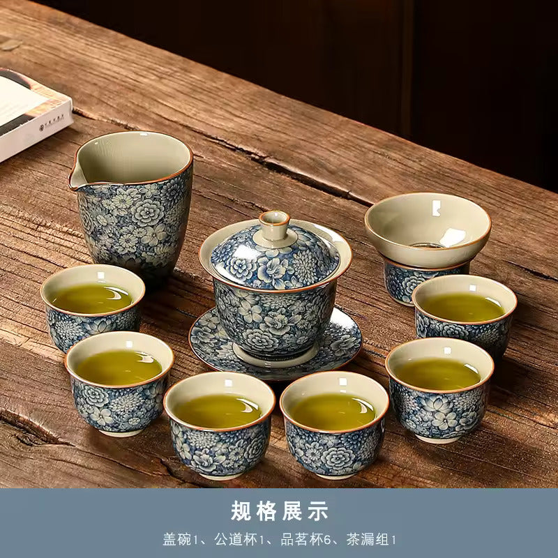 Household Chinese Blue and White Porcelain Tea Set Office Brewing Tea Premium Gift Set