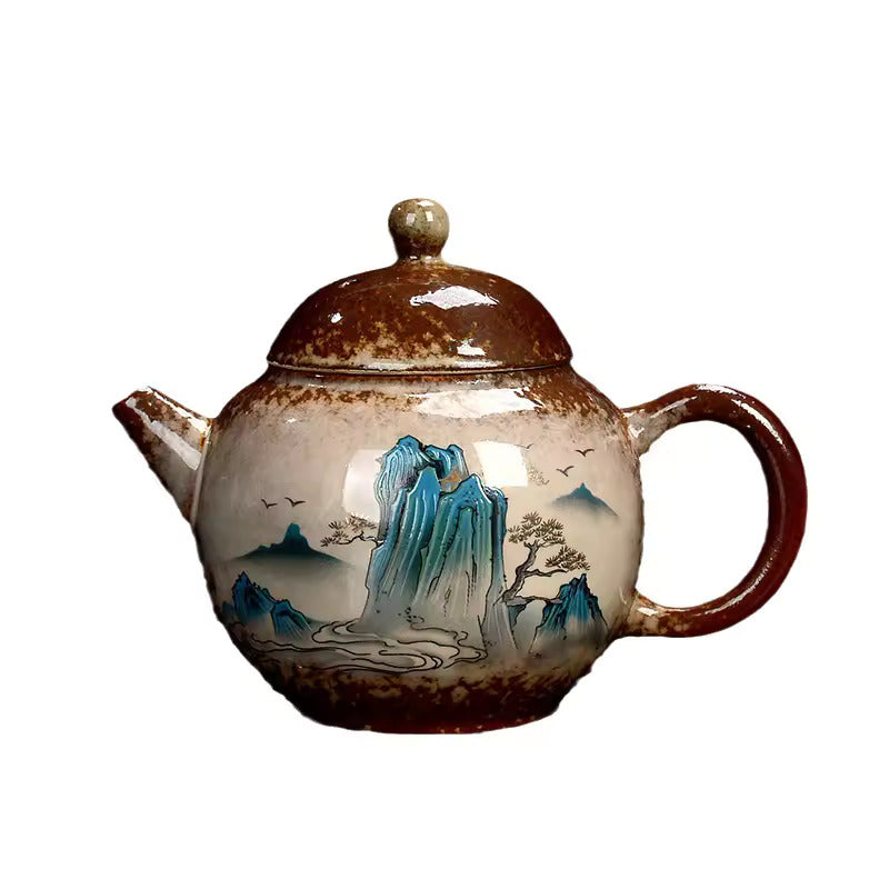 Household Kiln Transformation Retro Teapot Chinese Kung Fu Tea Set Chai Shao Lan Shan Shui Handmade Filter Tea Pot Infuser