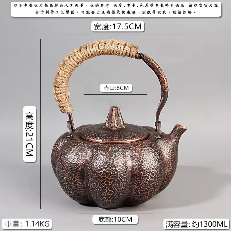 Handmade Pumpkin Copper Pot Pure Purple Copper Kettle Circle Stove Tea MakerElectric Pottery Stove Teapot