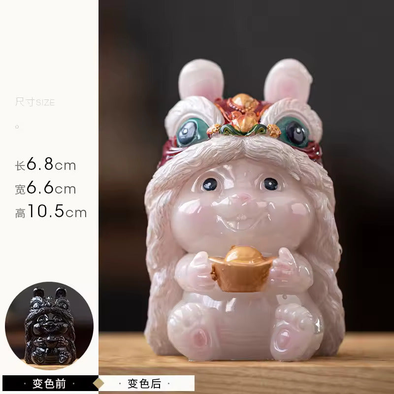 Creative Resin Bunny Tea Pet with Color Changing Effect for Kung Fu Tea Set and Tea Ceremony Accessories
