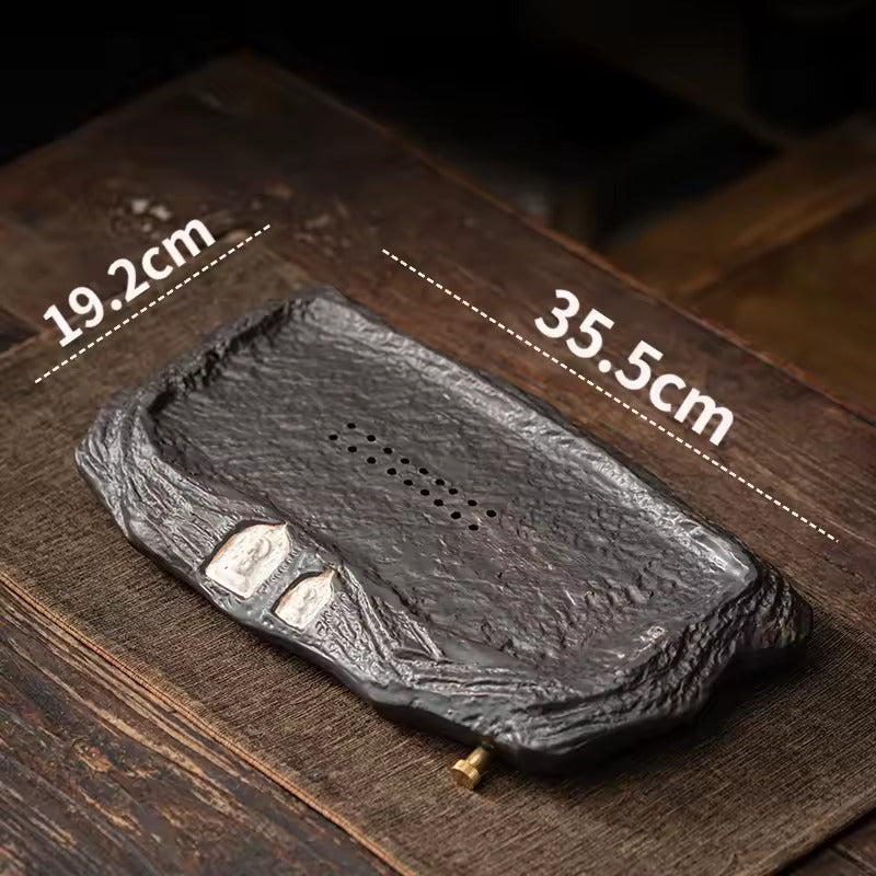 Japanese Dry Brewing Tea Tray Vintage Household Rough Pottery Drainage Storage Dual Purpose Pot Bearing Tea Set Tray Tea Table