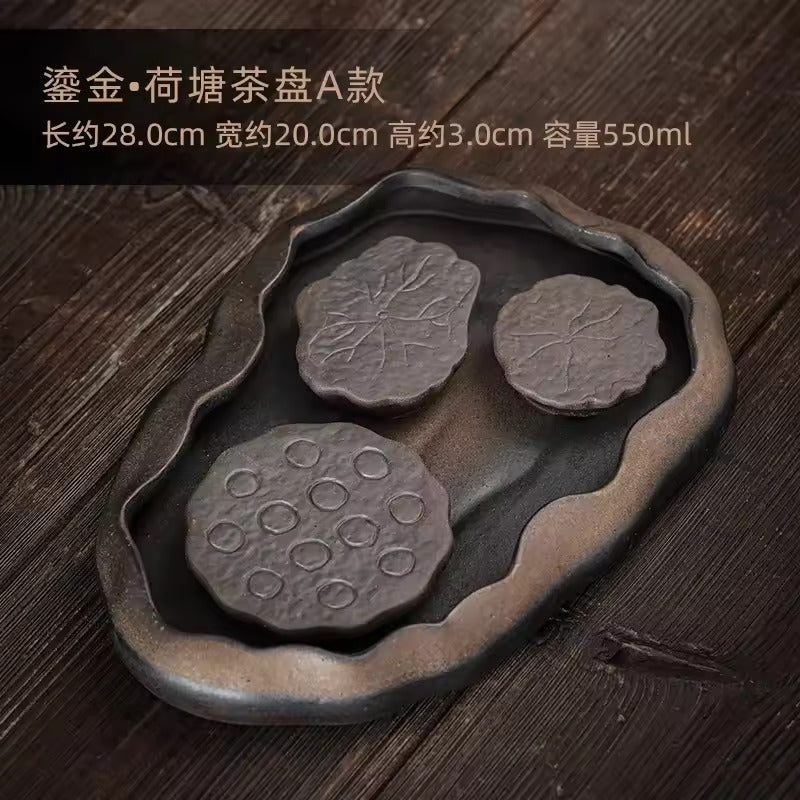 Ceramic Lotus Pond Tea Tray Coarse Pottery Pot Water Storage Small Dry Bubble Table Kung Fu Tea Set Accessories