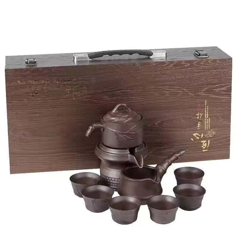 Ceramic Teaware Set with Automatic Brewing In High-Grade Wooden Gift Box - Perfect for Business Gifts and Kung Fu Tea Ceremony