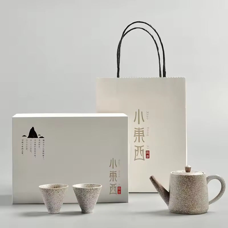 Japanese Travel Tea Set Simple Household Ceramic Tea Set with Dry Foam Tray Gift Box Packaging