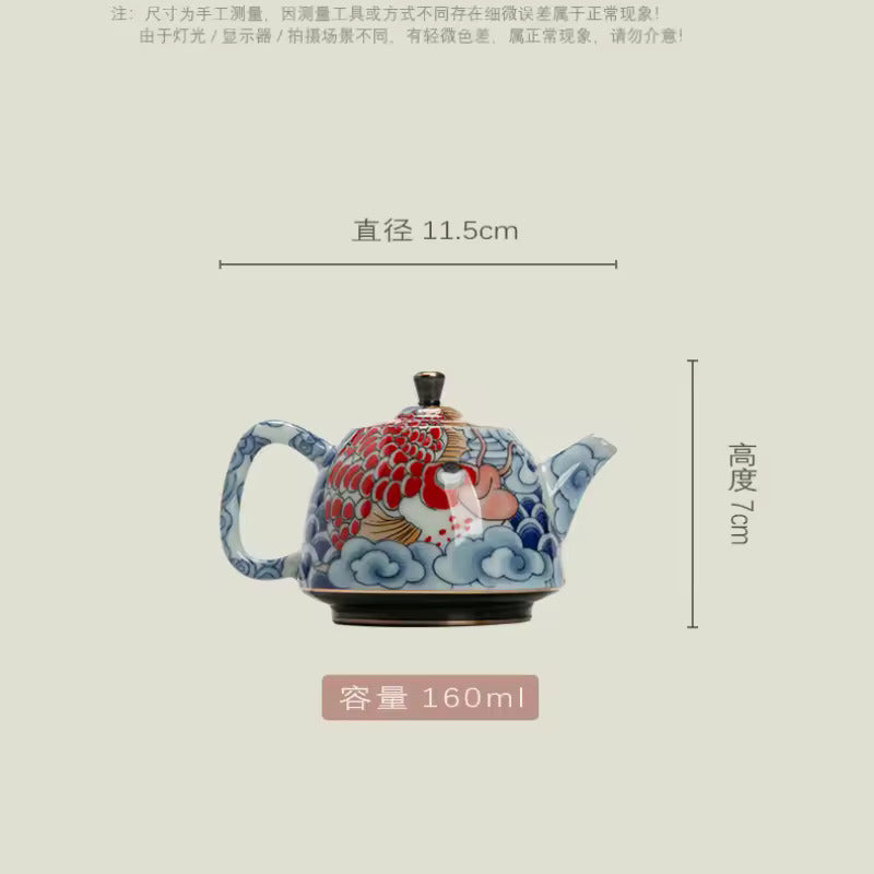 Vintage Glazed Blue and White Dragon Fish Nafu Tea Pot Kung Fu Tea Set Household Chinese Ceramic Teapot