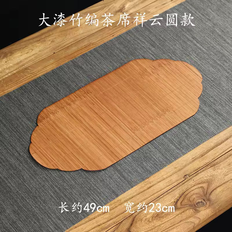 Bamboo Woven Lacquer Tea Mat Chinese Retro Table and Flag Tea Table Mat Double-sided Placemat Insulated Mat