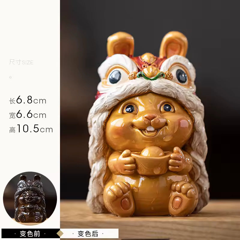 Creative Resin Bunny Tea Pet with Color Changing Effect for Kung Fu Tea Set and Tea Ceremony Accessories