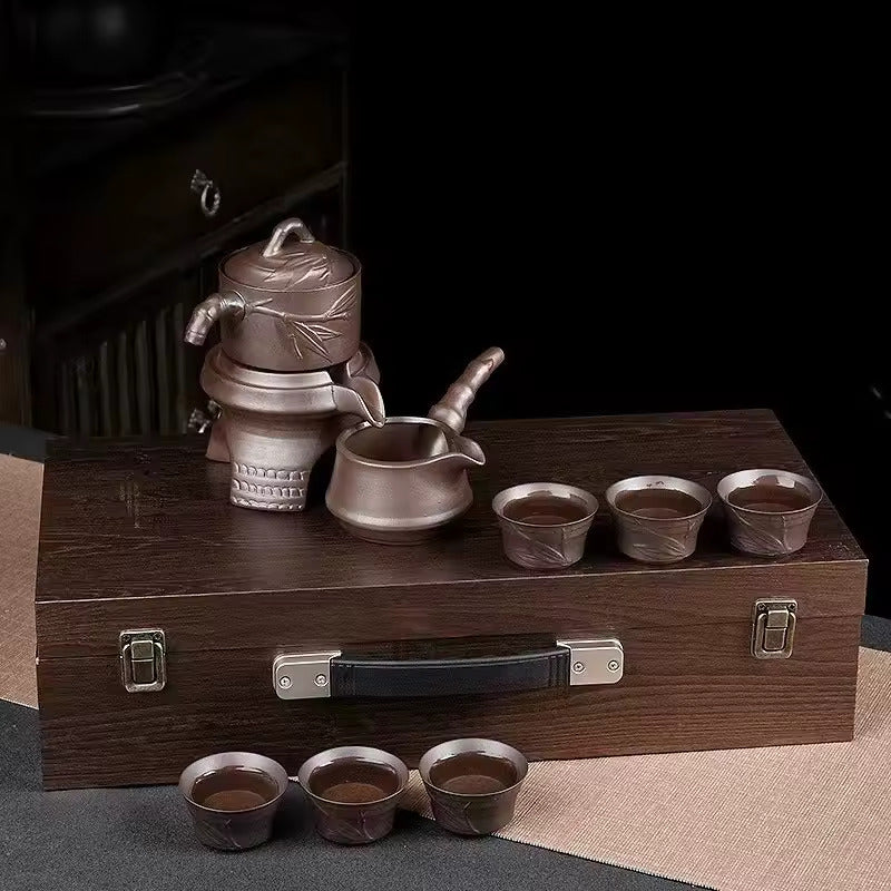 Ceramic Teaware Set with Automatic Brewing In High-Grade Wooden Gift Box - Perfect for Business Gifts and Kung Fu Tea Ceremony