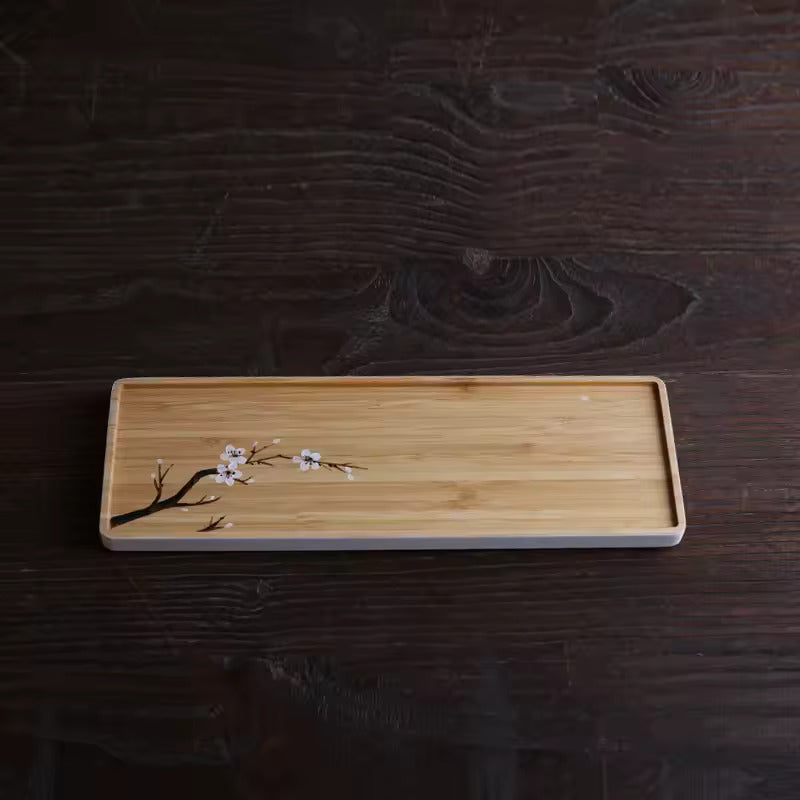 Hand painted dry brewed bamboo tea tray simple small tea tray tea table tea set accessories office and household tea tray