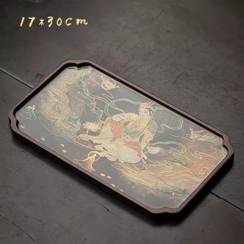 New Chinese Style Dunhuang Murals Tea Tray Tea Set Accessories Dried Bubble Plate Tea Ceremony Tray