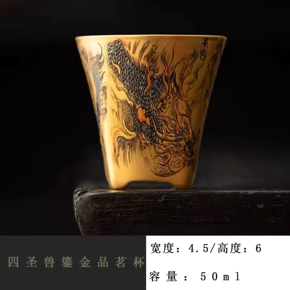 Porcelain Body Gilded Teapot Chinese Vintage Home Brewing Teapot Kung Fu Tea Set Gift Box with Square Pot