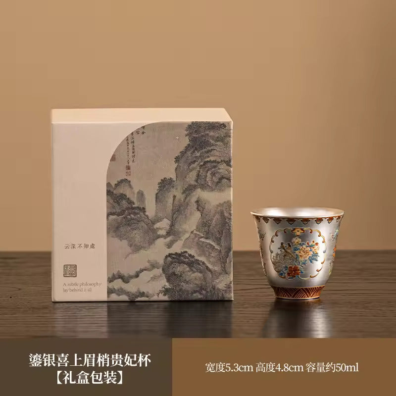 Chinese Enamel Gilt-Silver Teapot Covered Bowl Tea Cup Household Silver Plating Making Tea Kung Fu Tea Set