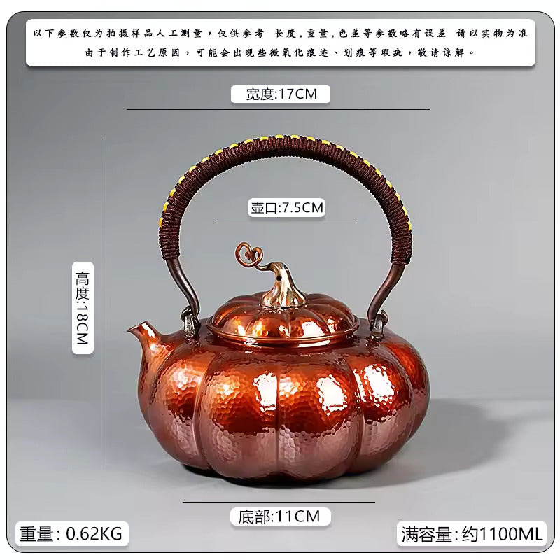 Handmade Pumpkin Copper Pot Pure Purple Copper Kettle Circle Stove Tea MakerElectric Pottery Stove Teapot