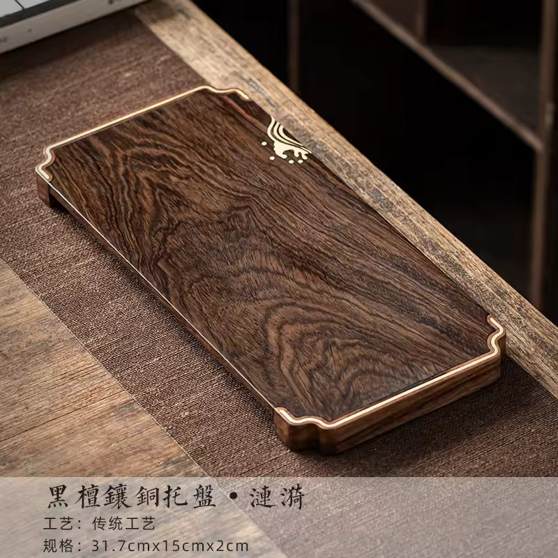 Simple whole solid wood tea tray ebony small tea table household dry foam tray simple tray Japanese practical pot bearing
