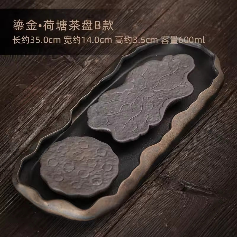 Ceramic Lotus Pond Tea Tray Coarse Pottery Pot Water Storage Small Dry Bubble Table Kung Fu Tea Set Accessories