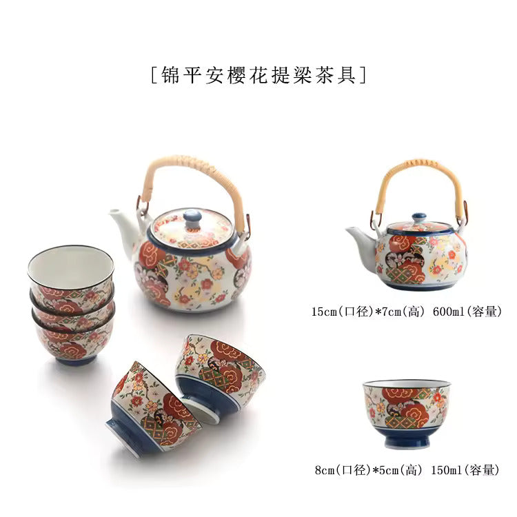 Decals Trace Gold Ancient Imari Golden Color Ceramic Teapot with Beam Handle Retro Kung Fu Tea Set Set with One Pot Five Cups