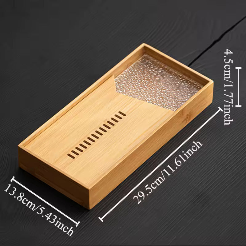 Household Glass Bamboo Water Storage Tea Tray Small Dry Tea Table in The Living Room New Kung Fu Tea Set Water Storage Tray