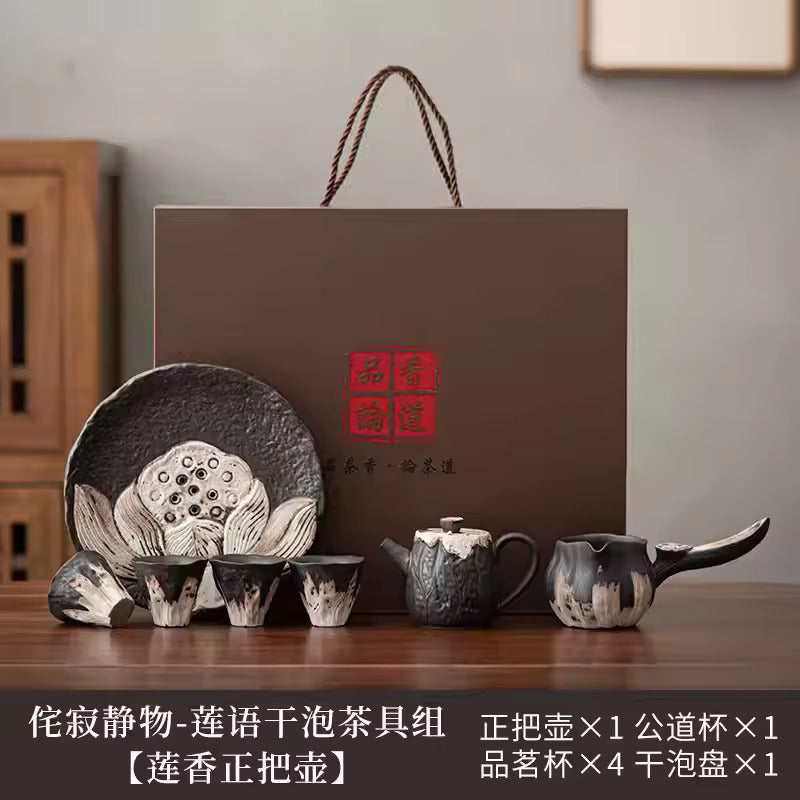 High End Luxury Kung Fu Tea Set Home Handmade Ceramic Teapot Tea Cup Gift Box Set Three Styles To Choose From