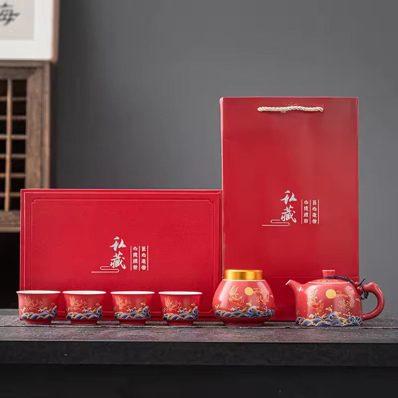 Gift Box Set of Chinese Ceramic Tea Sets Kung Fu Tea Set One Pot and Four Cups Tea Pot and Cup