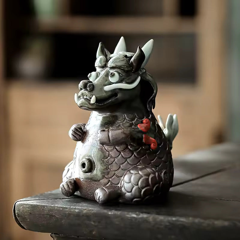 Tea Pet Decoration Fine Ceramic Creative Zhaocai Dragon Can Raise Qilin Tea Play Tea Table Zhong Kui Kung Fu Tea Set Accessories