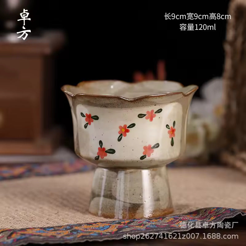 Pure Hand-painted Small Floral Firewood Fired Retro Underglaze Colored Tea Set Chinese Style Kung Fu Tea Set Tea Pot and Cup Set