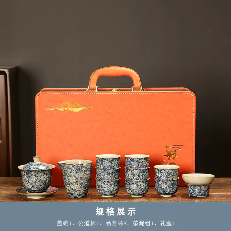 Household Chinese Blue and White Porcelain Tea Set Office Brewing Tea Premium Gift Set