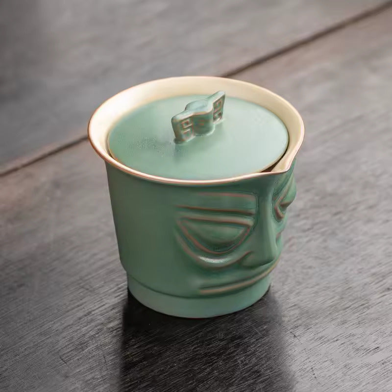 Chinese Style Retro Sanxingdui Portable Ceramics Travel Tea Set Outdoor Tea Maker Minute Maid Cup Gaiwan Ashtray
