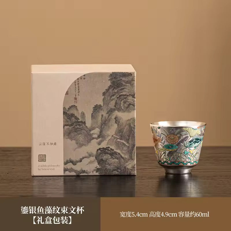 Chinese Enamel Gilt-Silver Teapot Covered Bowl Tea Cup Household Silver Plating Making Tea Kung Fu Tea Set