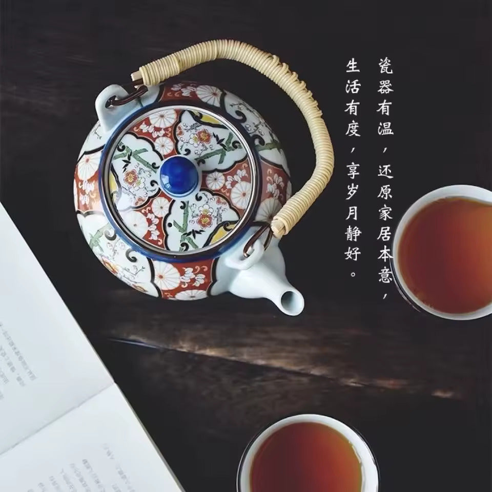 Decals Trace Gold Ancient Imari Golden Color Ceramic Teapot with Beam Handle Retro Kung Fu Tea Set Set with One Pot Five Cups