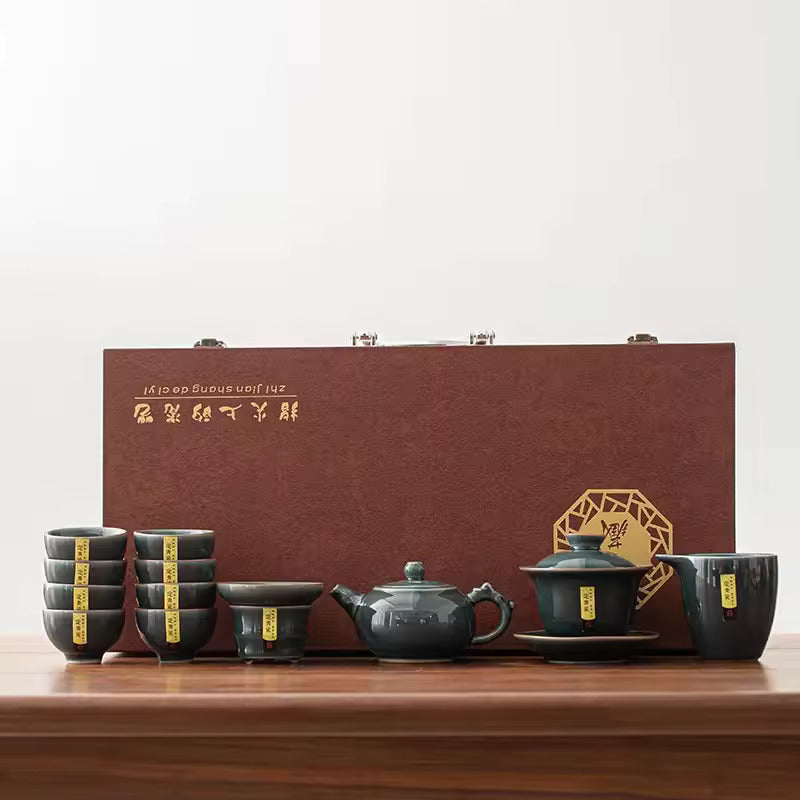 Household Celadon Ru Kiln Tea Set Gift Box Packaging Ceramic Kung Fu Tea Set